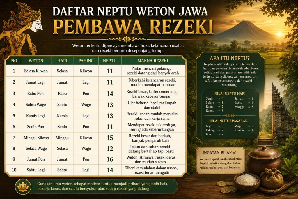 Daftar Neptu Weton Jawa Pembawa Rezeki Menurut Primbon
