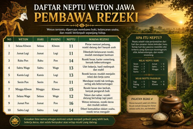 Daftar Neptu Weton Jawa Pembawa Rezeki Menurut Primbon