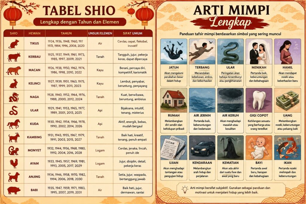 Tabel Shio Dan Arti Mimpi Lengkap 2026 Paling Dicari